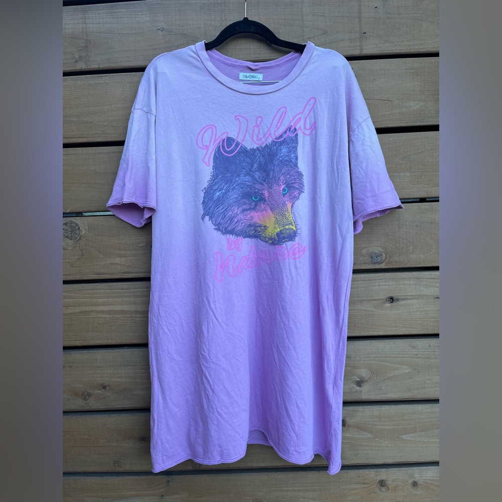 NWOT Lauren Moshi ‘Misty Wild Wolf’ T-shirt dress, Ombré pink, size Large - Picture 2 of 13